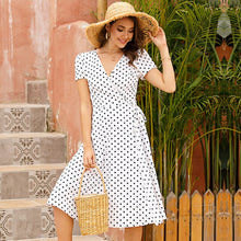 Load image into Gallery viewer, 2021 Chiffon Womens V Neck Polka Dot Sexy Dress Short Sleeve Summer Dresses with Belt