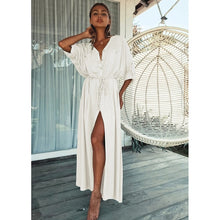 Load image into Gallery viewer, 2021 Crochet White Knitted Beach Cover up dress Tunic Long Pareos Bikinis Cover ups Swim Cover up Robe Plage Beachwear