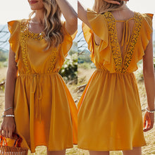 Load image into Gallery viewer, 2021 Dress Women Summer Dress Fashion Square Neck Hollow Out Backless Sashes Ruffles Holiday Mini Dress Female Vestido Mujer