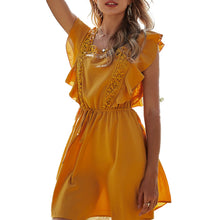 Load image into Gallery viewer, 2021 Dress Women Summer Dress Fashion Square Neck Hollow Out Backless Sashes Ruffles Holiday Mini Dress Female Vestido Mujer