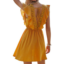 Load image into Gallery viewer, 2021 Dress Women Summer Dress Fashion Square Neck Hollow Out Backless Sashes Ruffles Holiday Mini Dress Female Vestido Mujer