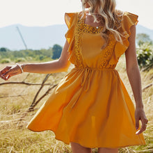 Load image into Gallery viewer, 2021 Dress Women Summer Dress Fashion Square Neck Hollow Out Backless Sashes Ruffles Holiday Mini Dress Female Vestido Mujer