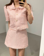 Load image into Gallery viewer, 2021 Elegant 2 Piece Sets Vintage Fashion Tweed Single-Breasted Tassel Crop Top + High Waist A-line Mini Skirts Women Clothes