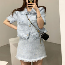 Load image into Gallery viewer, 2021 Elegant 2 Piece Sets Vintage Fashion Tweed Single-Breasted Tassel Crop Top + High Waist A-line Mini Skirts Women Clothes