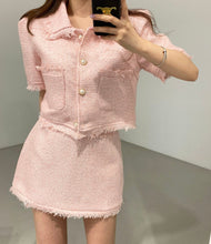 Load image into Gallery viewer, 2021 Elegant 2 Piece Sets Vintage Fashion Tweed Single-Breasted Tassel Crop Top + High Waist A-line Mini Skirts Women Clothes