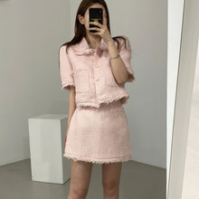 Load image into Gallery viewer, 2021 Elegant 2 Piece Sets Vintage Fashion Tweed Single-Breasted Tassel Crop Top + High Waist A-line Mini Skirts Women Clothes