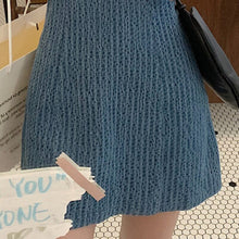 Load image into Gallery viewer, 2021 Elegant Denim Dresses Women Blue Puff Sleeve V-Neck Summer Robe Solid High Waist Korean Chain A-Line Mini Vestidos Fashion