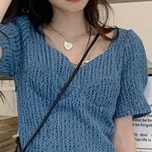 Load image into Gallery viewer, 2021 Elegant Denim Dresses Women Blue Puff Sleeve V-Neck Summer Robe Solid High Waist Korean Chain A-Line Mini Vestidos Fashion