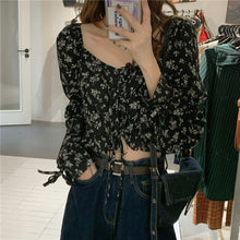 Load image into Gallery viewer, 2021 Elegant Sweet Floral Female Blouse Print Beach France Casual Sexy Shirts Women Strappy Korean Chic Summer Clothes for Women