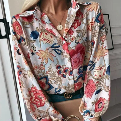 2021 Fall New Women's Digital Printing Loose Casual Long Sleeve Shirt Fashion Casual Button Up Blouse Basic Tops Streetwear