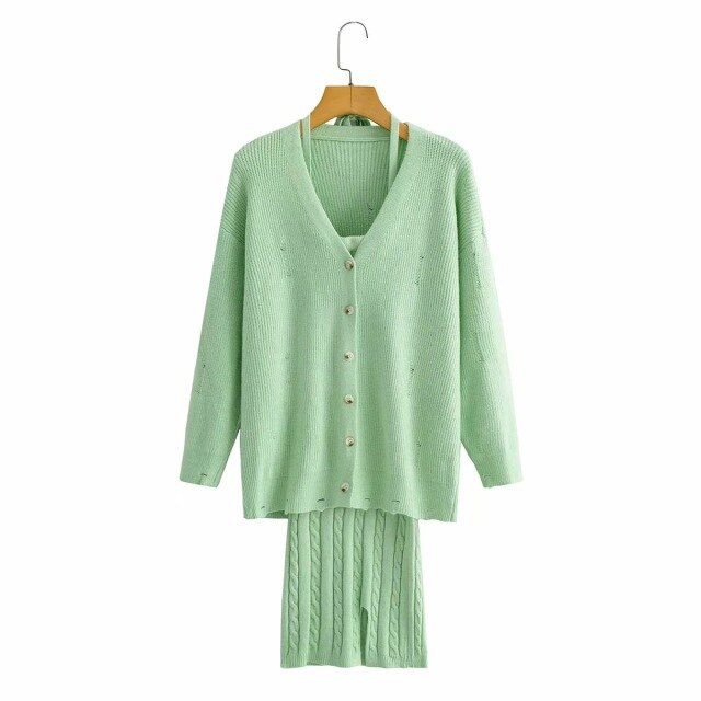 2021 Fashion Classic Temperament Fashion Sexy Strapless Knitted Skinny Dress and Loose Sweater Cardigan Coat Elegant Sets Women