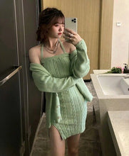 Load image into Gallery viewer, 2021 Fashion Classic Temperament Fashion Sexy Strapless Knitted Skinny Dress and Loose Sweater Cardigan Coat Elegant Sets Women