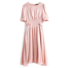 Load image into Gallery viewer, 2021 Fashion Elegant Acetate dress Folds High Waist A-Line Dress Women Summer Short Sleeve Round Neck Party Dresses Female