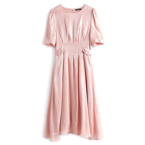2021 Fashion Elegant Acetate dress Folds High Waist A-Line Dress Women Summer Short Sleeve Round Neck Party Dresses Female