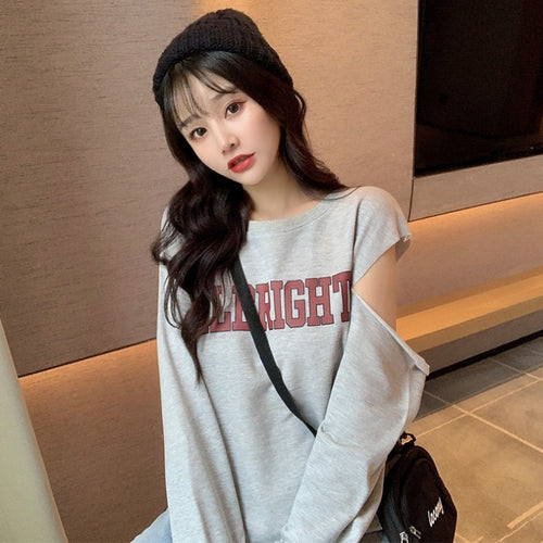2021 Fashion Korean Hoodies Oversize Loose Causal Pullover Real Shot Autumn Korean Style round Neck Letter Thin Ins Learning