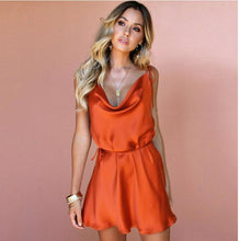 Load image into Gallery viewer, 2021 Fashion Satin Romper Women Orange White One Piece Outfit Short Jumpsuit Sling Backless Bandage Jumpsuits Streetwear