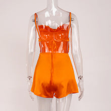 Load image into Gallery viewer, 2021 Fashion Satin Romper Women Orange White One Piece Outfit Short Jumpsuit Sling Backless Bandage Jumpsuits Streetwear