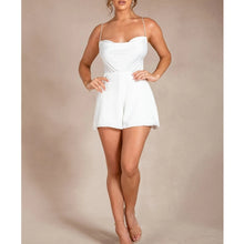 Load image into Gallery viewer, 2021 Fashion Satin Romper Women Orange White One Piece Outfit Short Jumpsuit Sling Backless Bandage Jumpsuits Streetwear