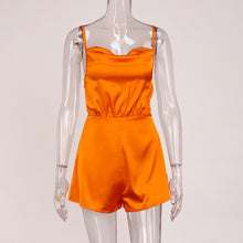 Load image into Gallery viewer, 2021 Fashion Satin Romper Women Orange White One Piece Outfit Short Jumpsuit Sling Backless Bandage Jumpsuits Streetwear