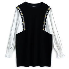 Load image into Gallery viewer, 2021 Fashion Shirt Patchwork Loose Fake Two Casual Straight Dresses Long Sleeve Round Neck Buttons Knitted Autumn Spring Dress