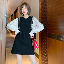 Load image into Gallery viewer, 2021 Fashion Shirt Patchwork Loose Fake Two Casual Straight Dresses Long Sleeve Round Neck Buttons Knitted Autumn Spring Dress