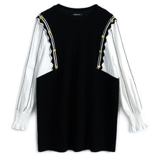 Load image into Gallery viewer, 2021 Fashion Shirt Patchwork Loose Fake Two Casual Straight Dresses Long Sleeve Round Neck Buttons Knitted Autumn Spring Dress