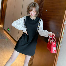 Load image into Gallery viewer, 2021 Fashion Shirt Patchwork Loose Fake Two Casual Straight Dresses Long Sleeve Round Neck Buttons Knitted Autumn Spring Dress
