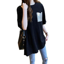 Load image into Gallery viewer, 2021 Fashion T Shirt Women Korean Slyle Loose Women Summer Loose Comfortable Medium Length Pocket O Neck Short Sleeves T-shirt