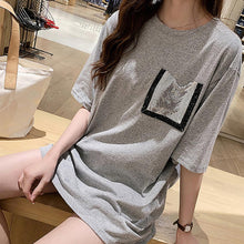 Load image into Gallery viewer, 2021 Fashion T Shirt Women Korean Slyle Loose Women Summer Loose Comfortable Medium Length Pocket O Neck Short Sleeves T-shirt