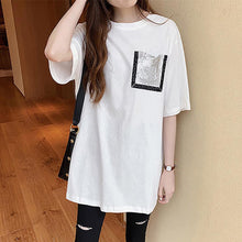 Load image into Gallery viewer, 2021 Fashion T Shirt Women Korean Slyle Loose Women Summer Loose Comfortable Medium Length Pocket O Neck Short Sleeves T-shirt