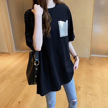 Load image into Gallery viewer, 2021 Fashion T Shirt Women Korean Slyle Loose Women Summer Loose Comfortable Medium Length Pocket O Neck Short Sleeves T-shirt