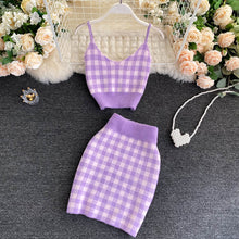 Load image into Gallery viewer, 2021 Fashion Women Clothing Suit Long Sleeve Knit Cardigans+V-neck Crop Top Vest+Bodycon Skirt 3 Piece Set Casual Plaid Sweater