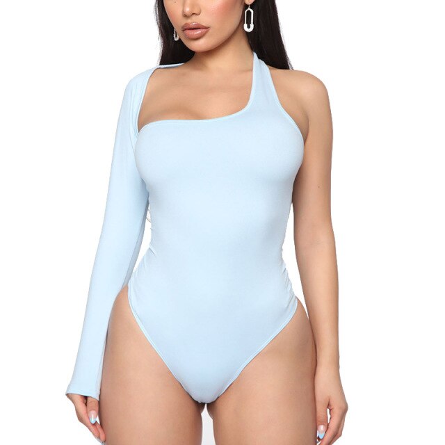 2021 Fashion Women Summer Solid Bodysuit Slim One Shoulder Backless Halter Sexy New Ladies Skinny Siamese Briefs