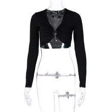 Load image into Gallery viewer, 2021 Fashion Women’s Summer Long-sleeved Crop Top Solid Color Hollow Ring Exposed Navel T-shirt Skinny Sexy Ladies New Tees