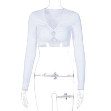 Load image into Gallery viewer, 2021 Fashion Women’s Summer Long-sleeved Crop Top Solid Color Hollow Ring Exposed Navel T-shirt Skinny Sexy Ladies New Tees