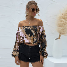 Load image into Gallery viewer, 2021 Floral Women Blouse Summer Crop Tops Spring Slash Collar Print Shirts Sexy Off Shoulder Puff Long Sleeve Blouses Blusas