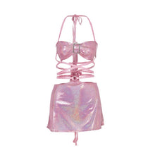 Load image into Gallery viewer, 2021 Glitter Pink Two Piece Set Fairy Grunge Crop Top Mini Skirt Summer Y2K Clothes Sexy Club Rave Festival Outfit