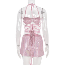 Load image into Gallery viewer, 2021 Glitter Pink Two Piece Set Fairy Grunge Crop Top Mini Skirt Summer Y2K Clothes Sexy Club Rave Festival Outfit