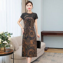 Load image into Gallery viewer, 2021 High Quality Improved cheongsam Women dress Short Sleeve Flower Printed Temperament slim stitching   Qipao Dress