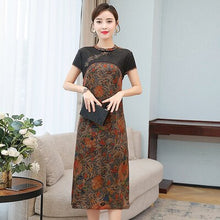 Load image into Gallery viewer, 2021 High Quality Improved cheongsam Women dress Short Sleeve Flower Printed Temperament slim stitching   Qipao Dress