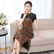 Load image into Gallery viewer, 2021 High Quality Improved cheongsam Women dress Short Sleeve Flower Printed Temperament slim stitching   Qipao Dress