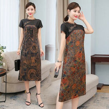 Load image into Gallery viewer, 2021 High Quality Improved cheongsam Women dress Short Sleeve Flower Printed Temperament slim stitching   Qipao Dress