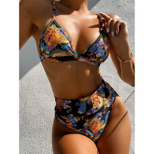 Load image into Gallery viewer, 2021 High Waist Patchwork Bikini Set V-Neck Swimwear Push Up Swimsuit Female Print Bathing Suits Summer Beach Wear Swimming Suit