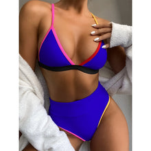 Load image into Gallery viewer, 2021 High Waist Patchwork Bikini Set V-Neck Swimwear Push Up Swimsuit Female Print Bathing Suits Summer Beach Wear Swimming Suit