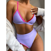 Load image into Gallery viewer, 2021 High Waist Patchwork Bikini Set V-Neck Swimwear Push Up Swimsuit Female Print Bathing Suits Summer Beach Wear Swimming Suit