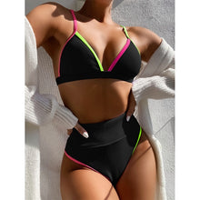 Load image into Gallery viewer, 2021 High Waist Patchwork Bikini Set V-Neck Swimwear Push Up Swimsuit Female Print Bathing Suits Summer Beach Wear Swimming Suit