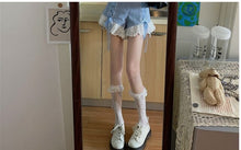 Load image into Gallery viewer, 2021 Japanese Harajuku Summer Women 2 Pcs Set White Ruffled Collar Blouse+Blue Bandage Lace Ruffles Shorts Cute Kawaii Outfits