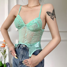 Load image into Gallery viewer, 2021 Lace Patchwork Women Strap Crop Top Camis V Neck Patchwork Irregular See Through Sheer Bodycon Sexy 2021 Summer Clothes