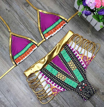 Load image into Gallery viewer, 2021 New African Print Two-Pieces Bath Suits Bikini Set Sexy Geometric Swimwear Swimsuit Gold High Waist Swimming Suit