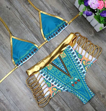 Load image into Gallery viewer, 2021 New African Print Two-Pieces Bath Suits Bikini Set Sexy Geometric Swimwear Swimsuit Gold High Waist Swimming Suit